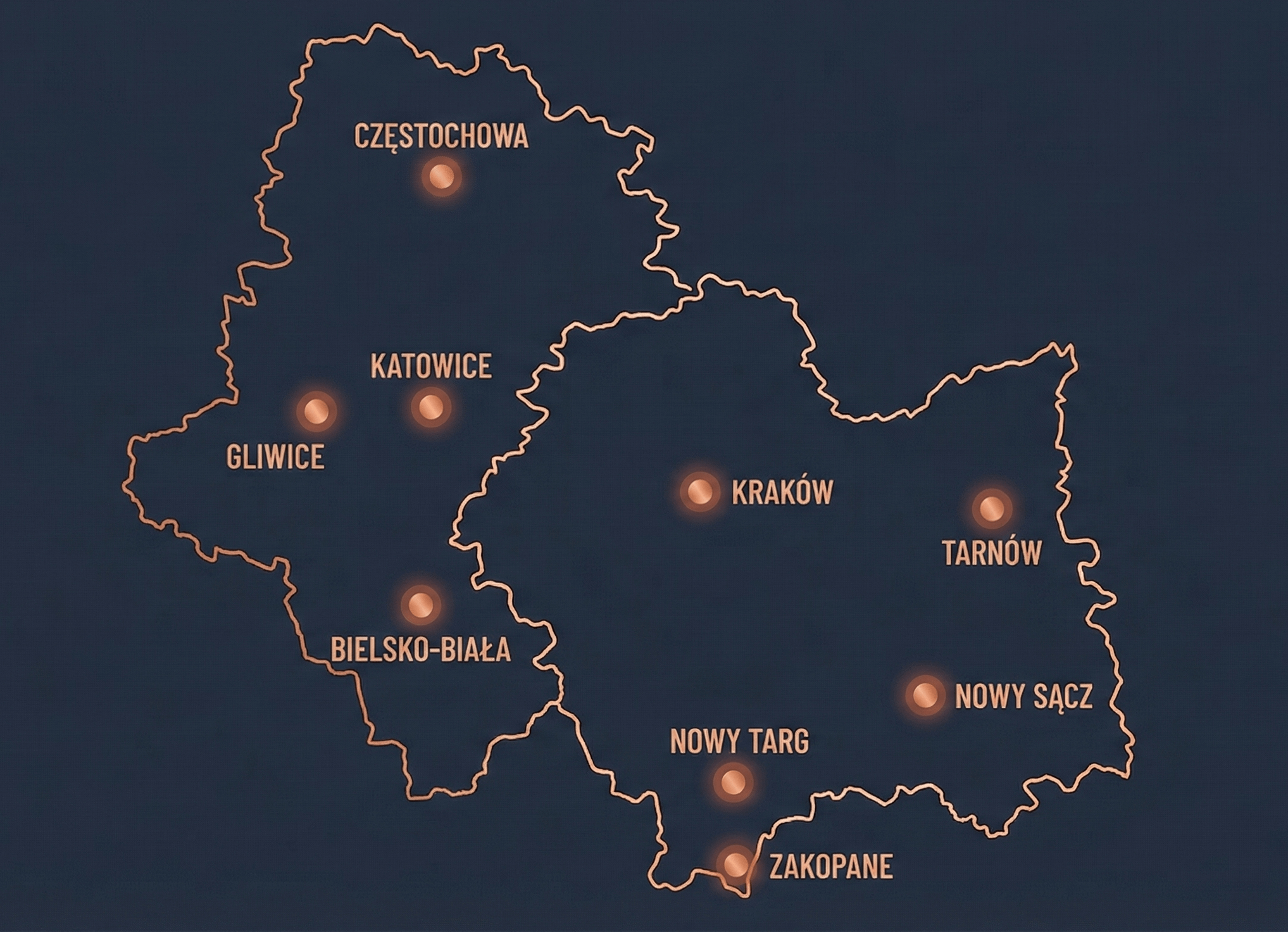 Mapa Śląska i Małopolski - obszar działania